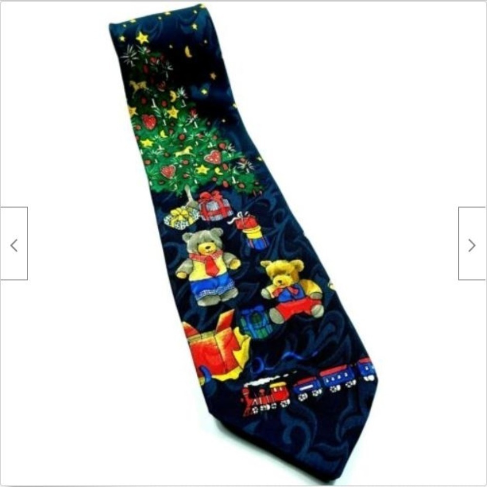 Christmas Tree Teddy Bears Trains Novelty Tie